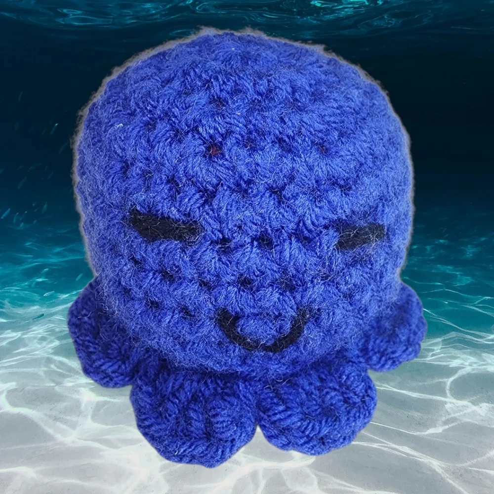Crochet plush happy octopus, navy blue